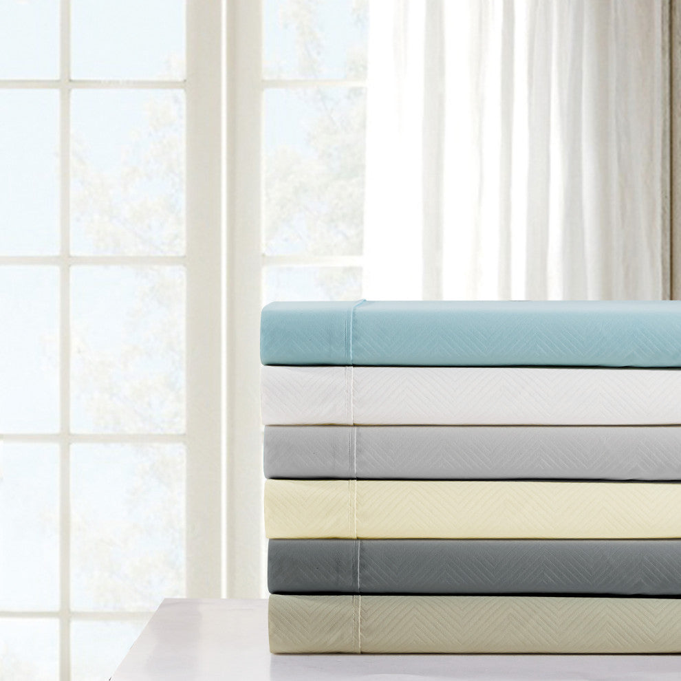 Kathy Ireland 4 Piece Chevron Embossed Sheet Set, Ivory, Full