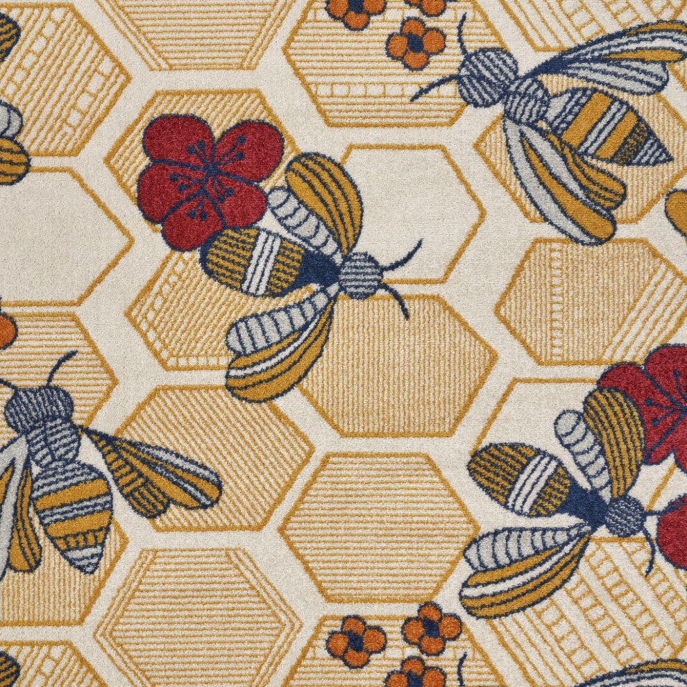 8" x 9" Gold and Ivory Bustling Bee Area Rug