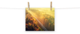 Sunrise Railroad Though Misty Forest Landscape Photo Loose Wall Art Prints, 8" X 10"