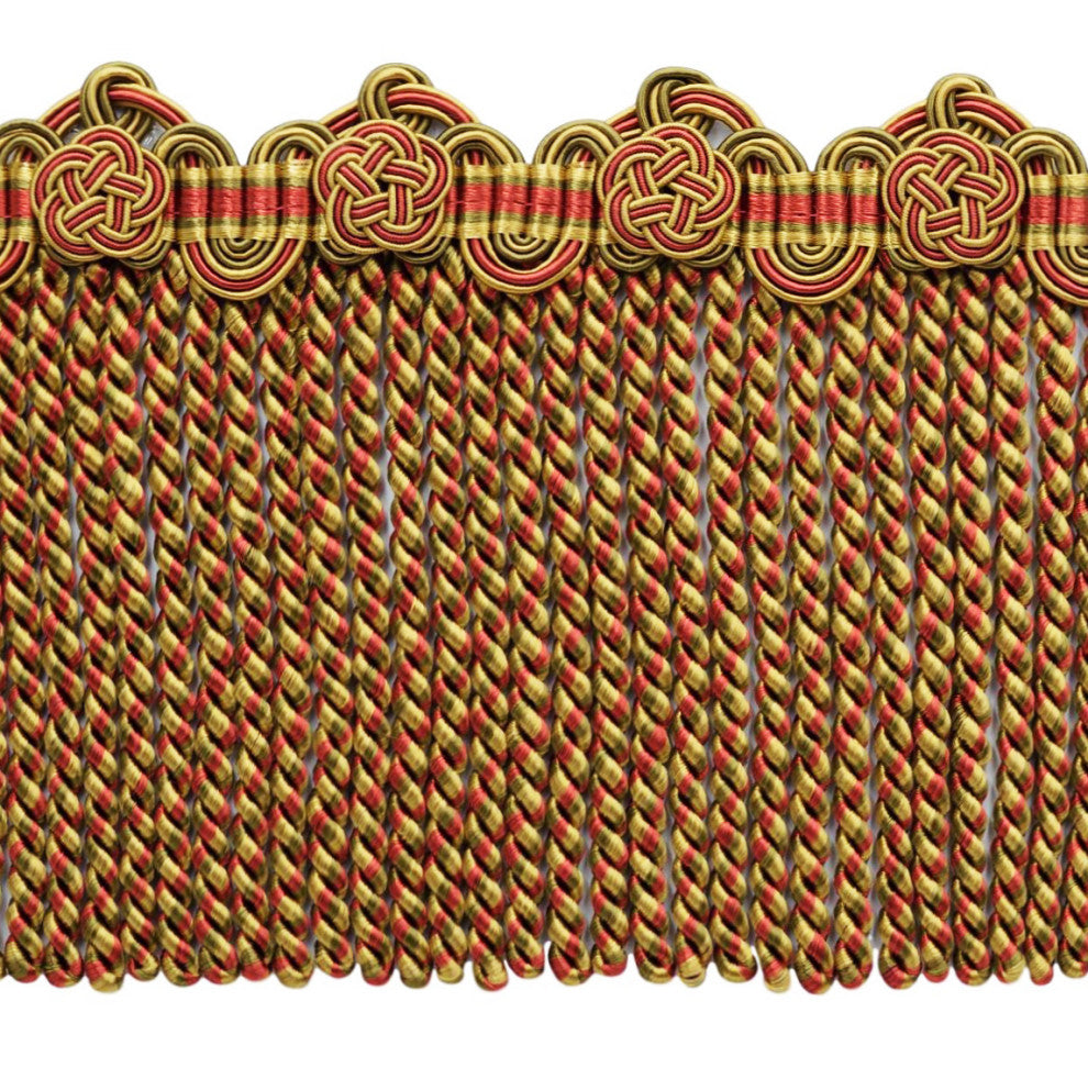 Bullion fringe Trim with Scroll & Rosette Header, Color# LX07 [Sold By The Yard]