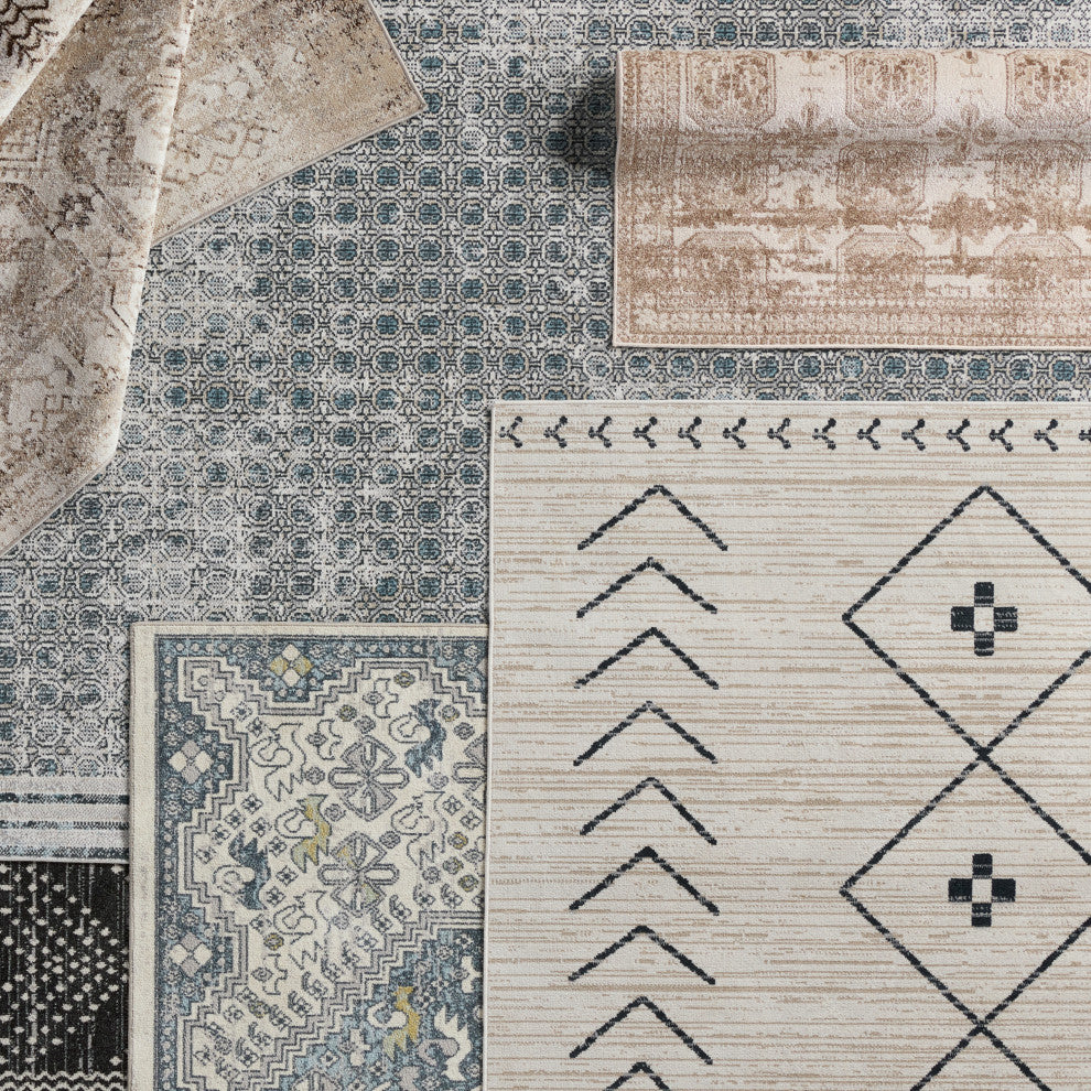 Machine Washable Vibe by Jaipur Living Taos Tribal Cream/ Dark Slate Area Rug, 7