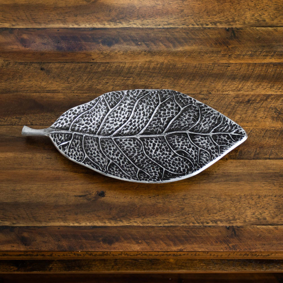 16in. Antique Leaf Decorative Accent Tray