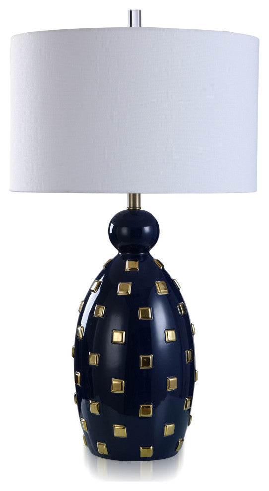 Lexi Ceramic Table Lamp, Gold Jewels Navy Finish White Shade