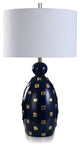 Lexi Ceramic Table Lamp, Gold Jewels Navy Finish White Shade