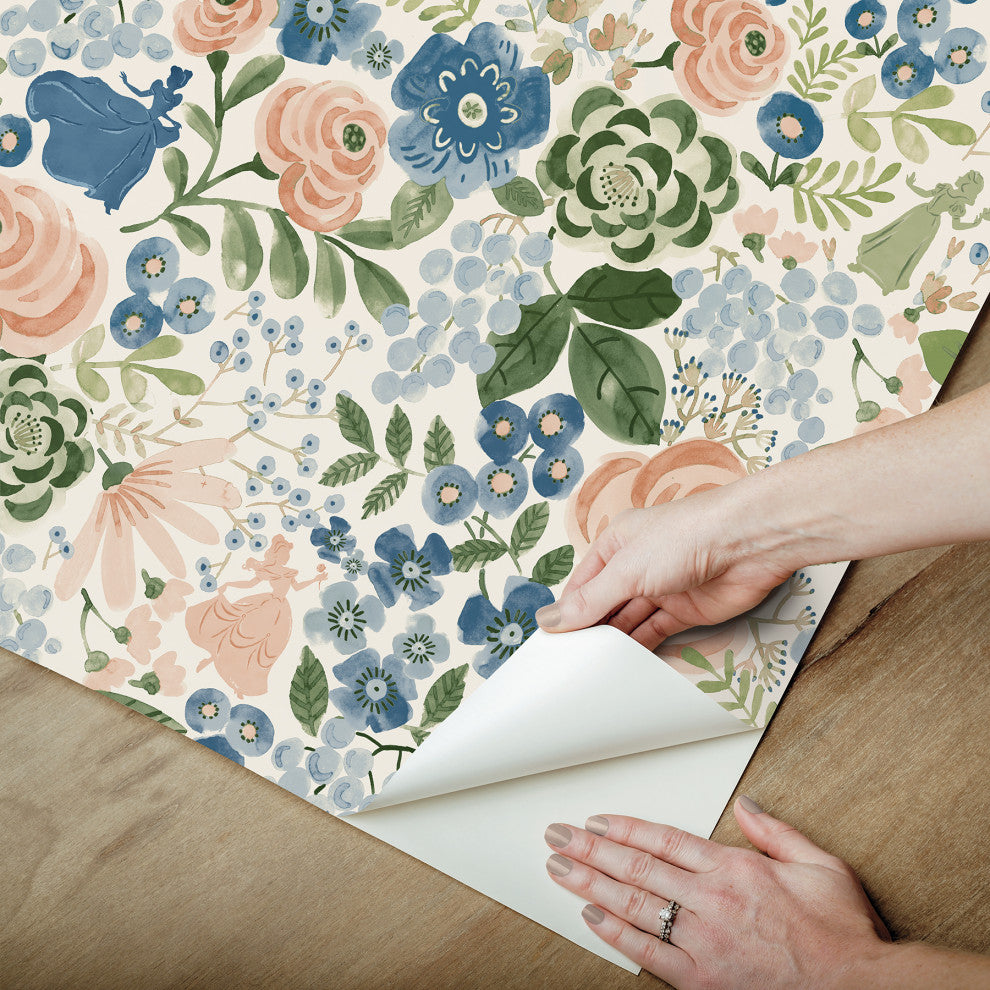 Disney Princess Blue Watercolor Floral Peel and Stick Wallpaper
