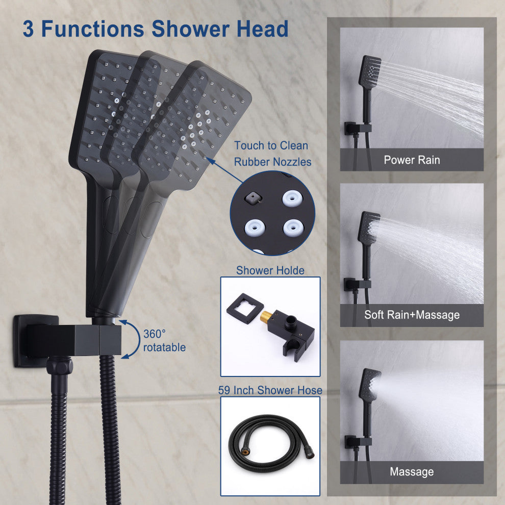CASAINC 10" Ceiling Mounted Shower System Set w Handheld Spray & Tub Spout, Matte Black