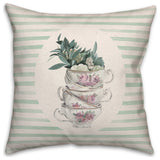 Stack Of Tea Cups Floral Stripes 5 20x20 Spun Poly Pillow