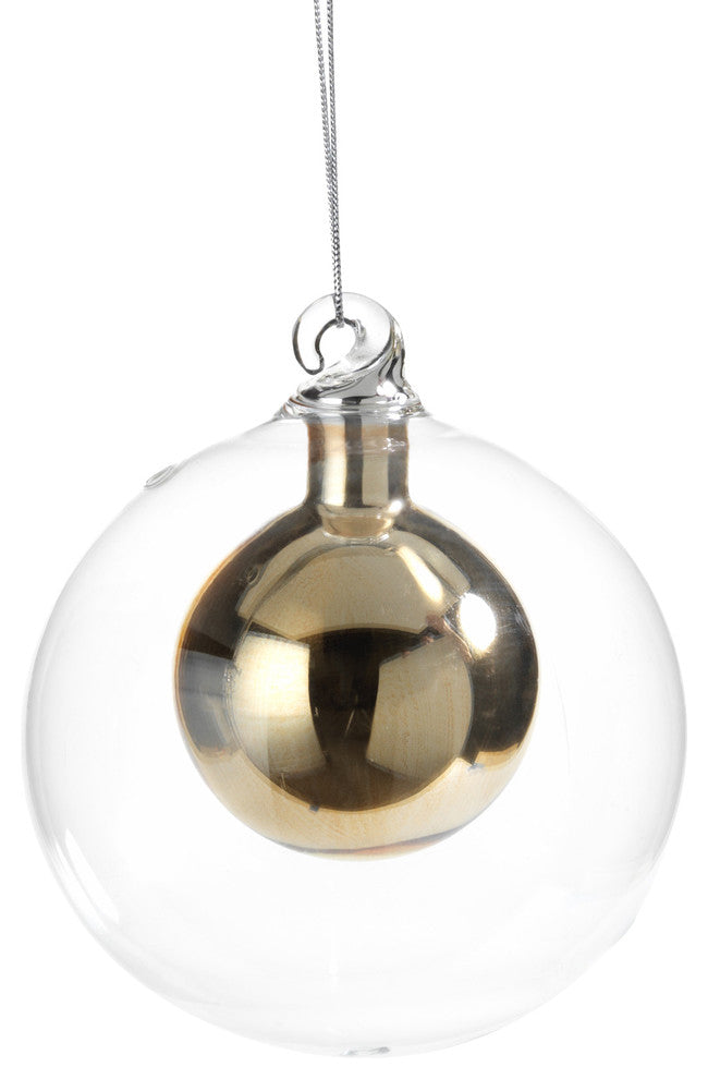 4" Tall Double Glass Christmas Ball Ornament, Small, Gold, Set of 6