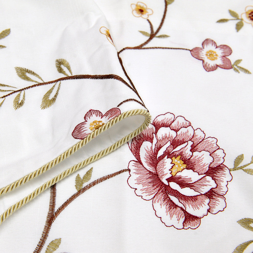 Spring Flower Embroidery Window Curtain Valance, Burgundy, 19" X 60"