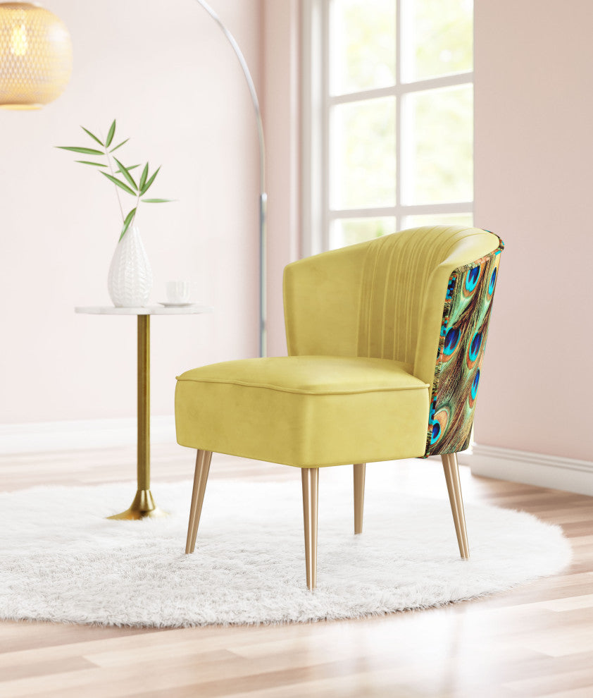Tabitha Accent Chair Green, Gold & Peacock Print