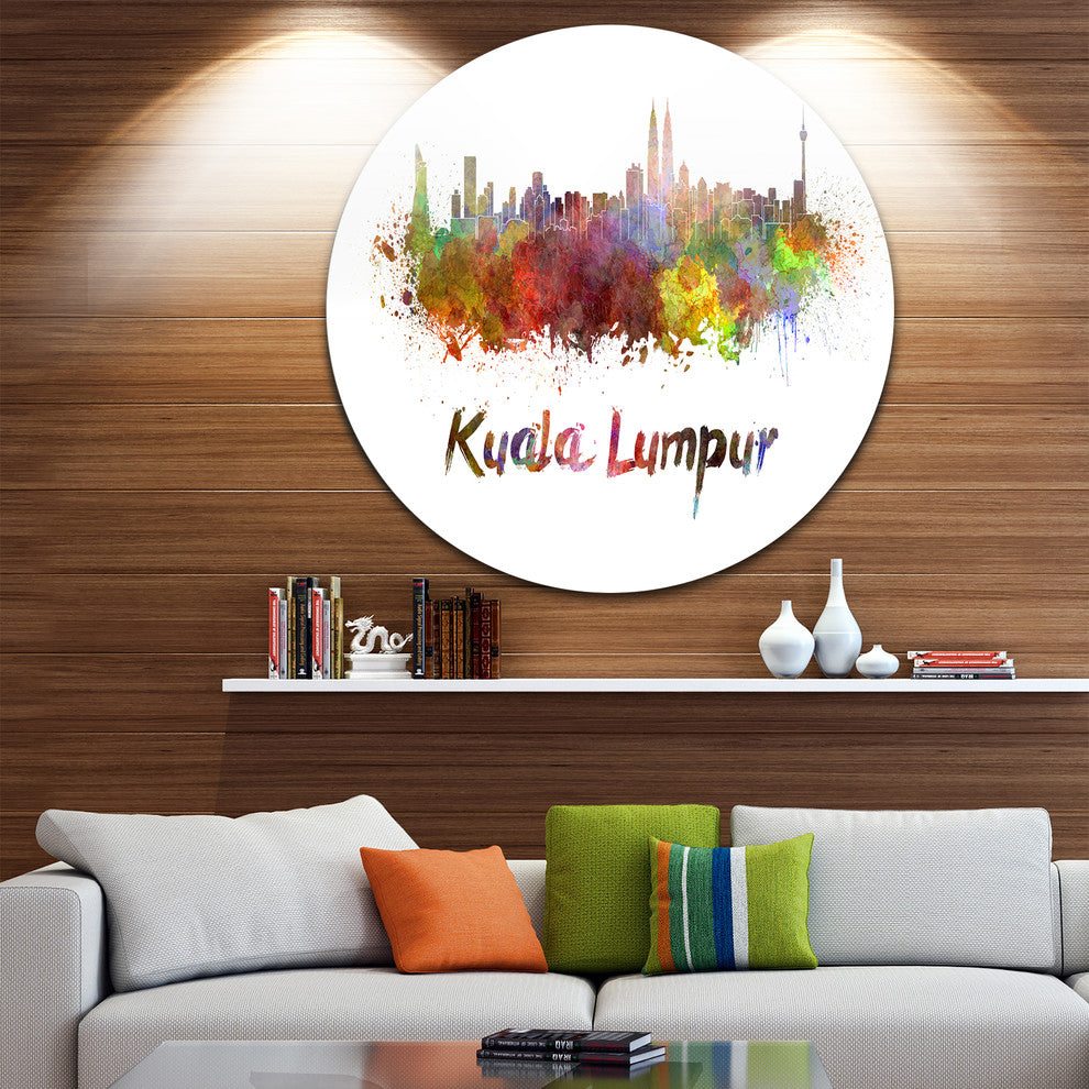Kuala Lumpur Skyline, Cityscape Large Disc Metal Wall Art, 36"