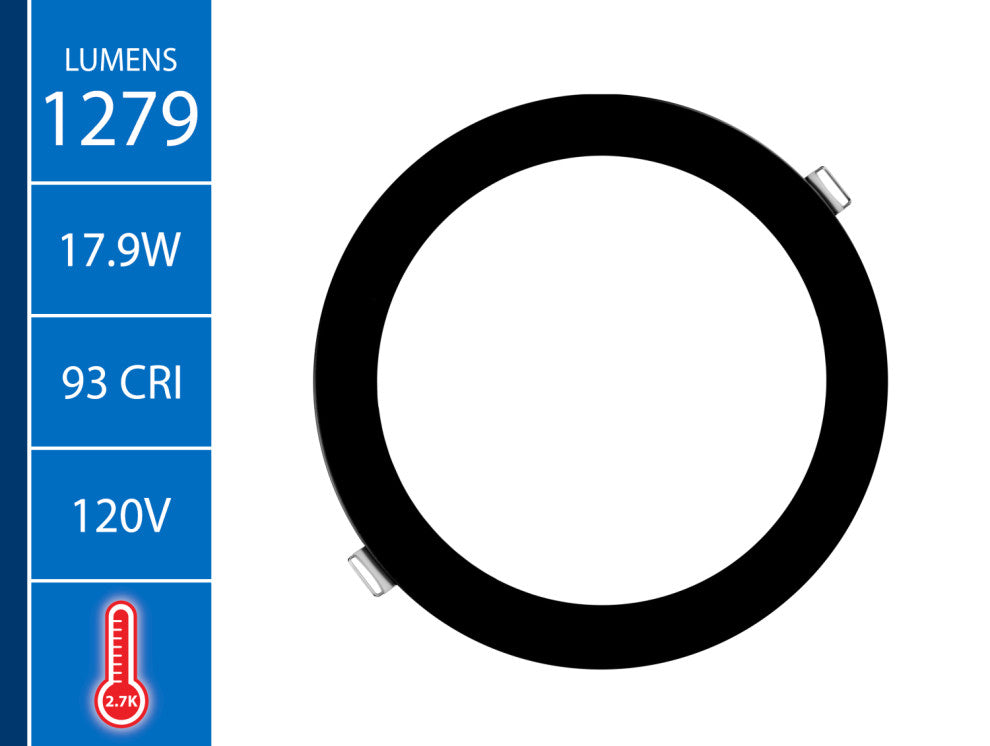 REL Series 8" Round Black Canless LED Downlight, 2700K