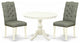 3 Pc Dining Set, Linen White Wood Table, 2 Chairs Button Tufted, Linen White