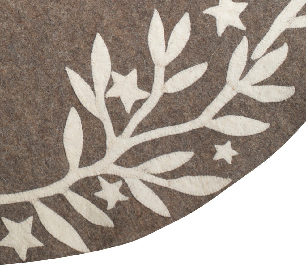 Handmade Christmas Tree Skirt, Felt Branches and Stars on Gray