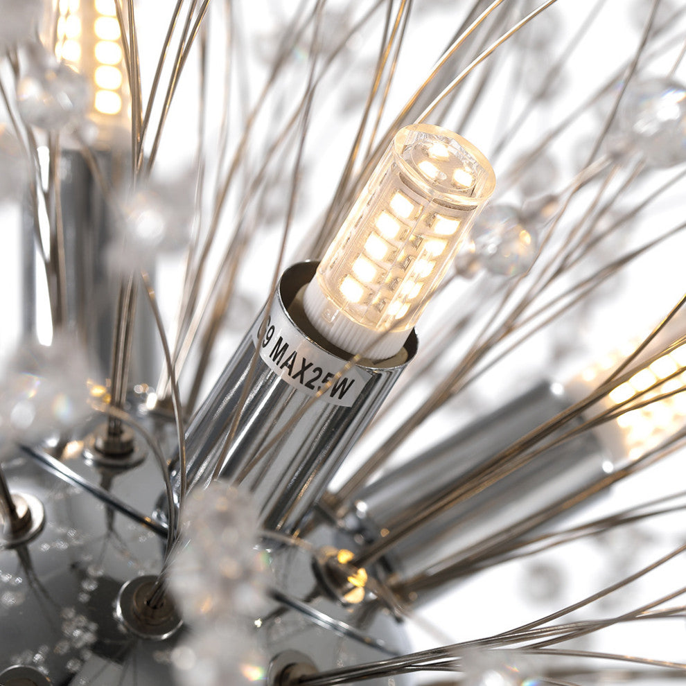 Modern Crystal Firework Sputnik Chandelier, Chrome, 9 Light
