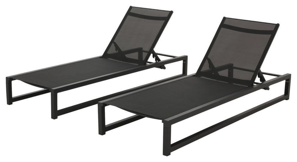 GDF Studio Mottetta Outdoor Aluminum Chaise Lounge, Black, Set of 2