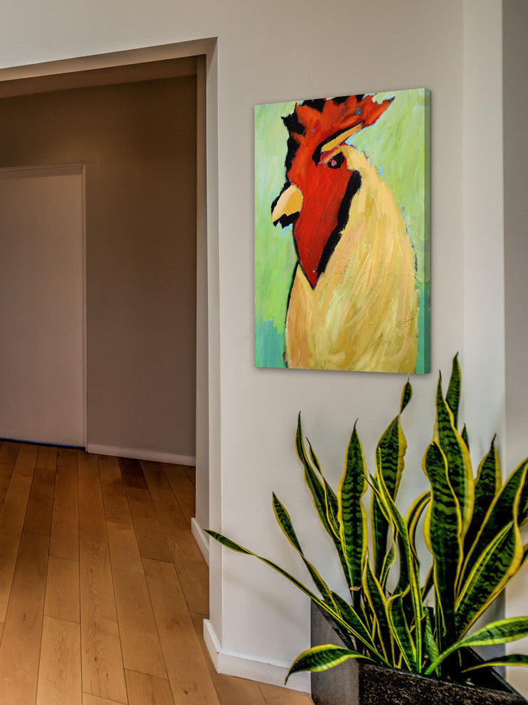 "Cock a Doodle Doo" Painting Print on Wrapped Canvas, 30"x45"