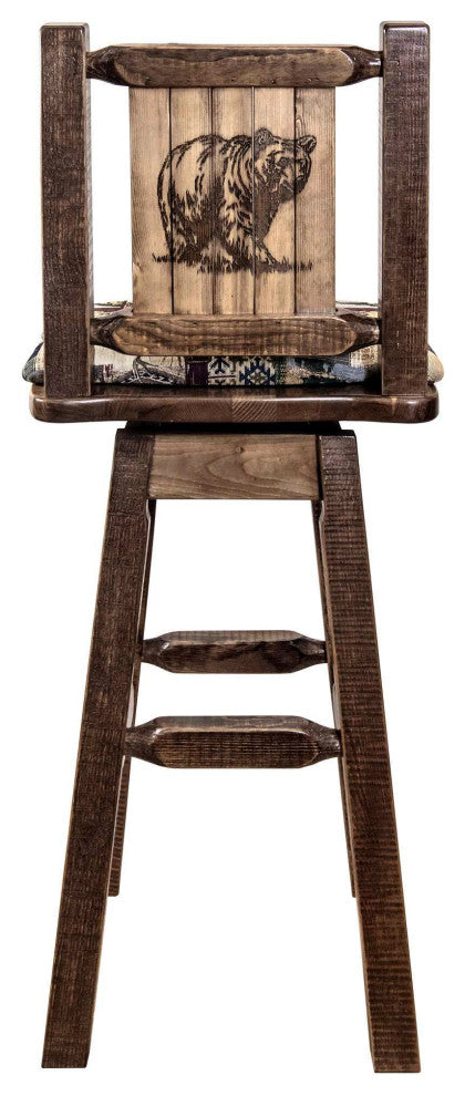 Homestead Collection 24" Upholstered Barstool With Back and Swivel, Bear