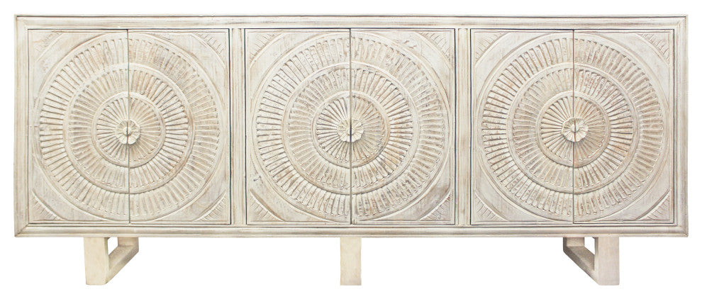 Albert Sideboard, 6-Hand Carved Doors, White Distressed Finish