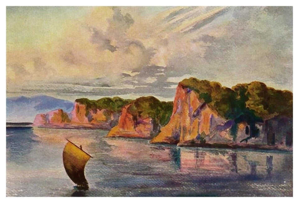 "Roten Lampen vom Ceylon, Ratu Pana, Laterit-Felsen" Paper Art, 26"x18"