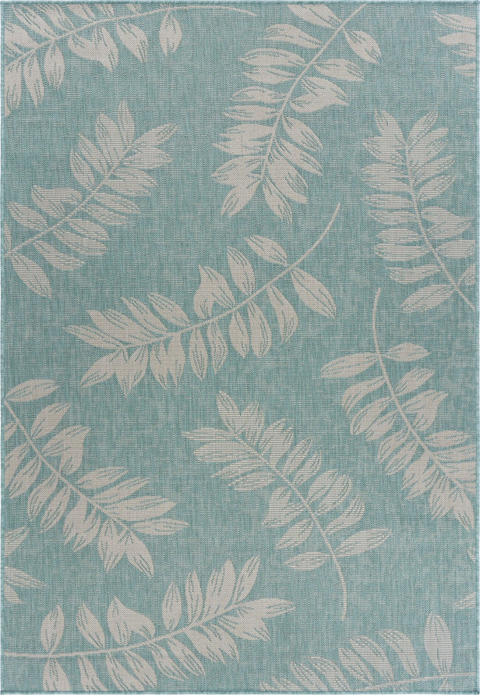 5" x 7" Teal and Ash Sprigs Indoor Outdoor Area Rug