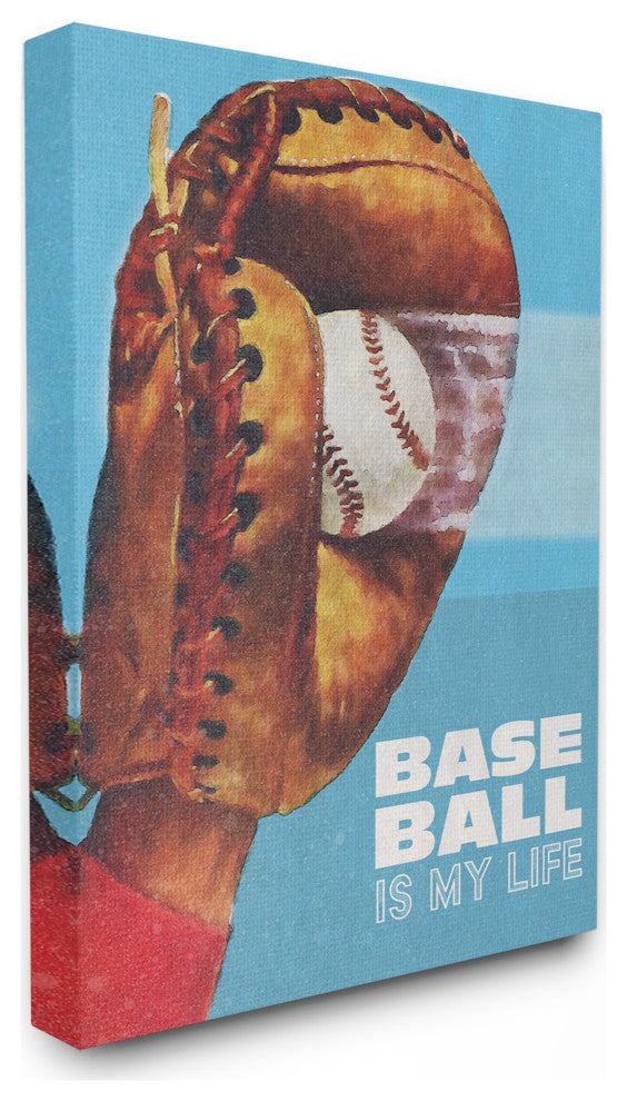 Baseball Is My Life Mitt Red Blue Sports Design, 24"x30", Canvas Art
