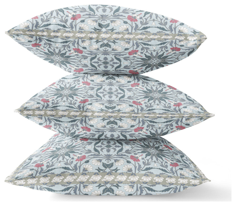 16 Powder Blue Paisley Indoor Outdoor Throw Pillow