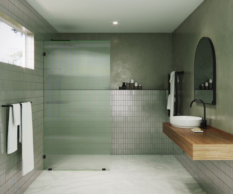 38"x78" Frameless Shower Door Single Fixed Panel Fluted, Oil Rubbed Bronze