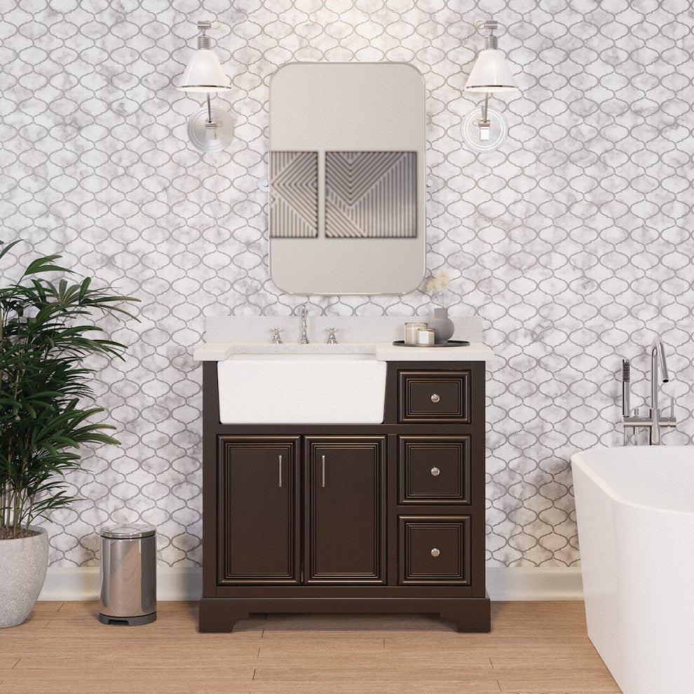 Zelda 36" Bathroom Vanity, Base: Chocolate, Top: Quartz