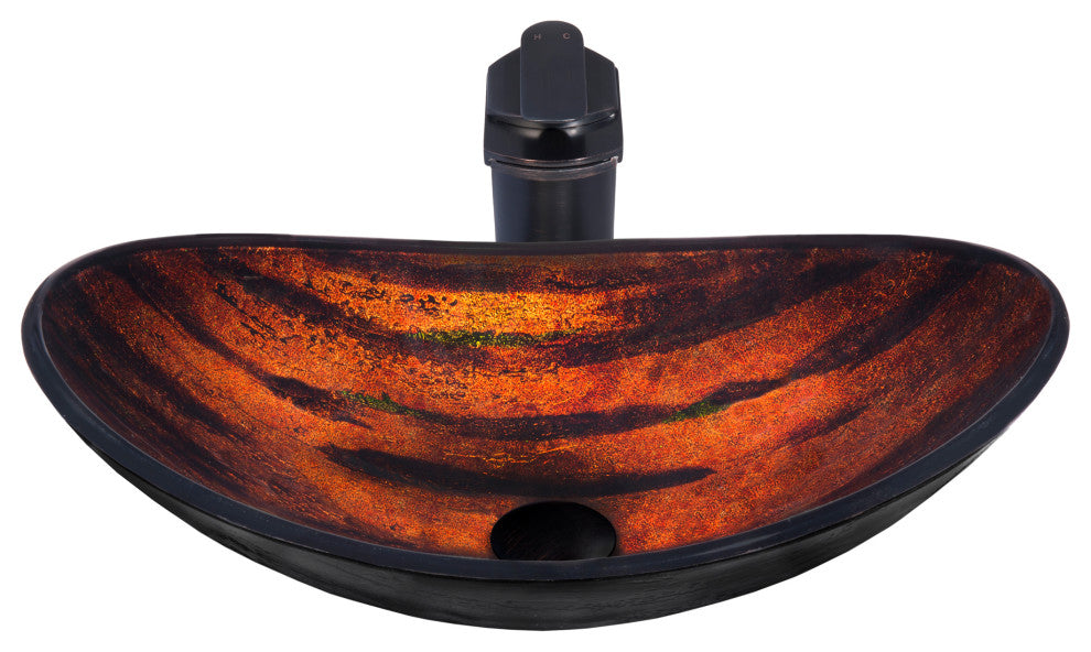 Volle Glass Vessel Sink and Faucet Set, Oil Rubbed Bronze
