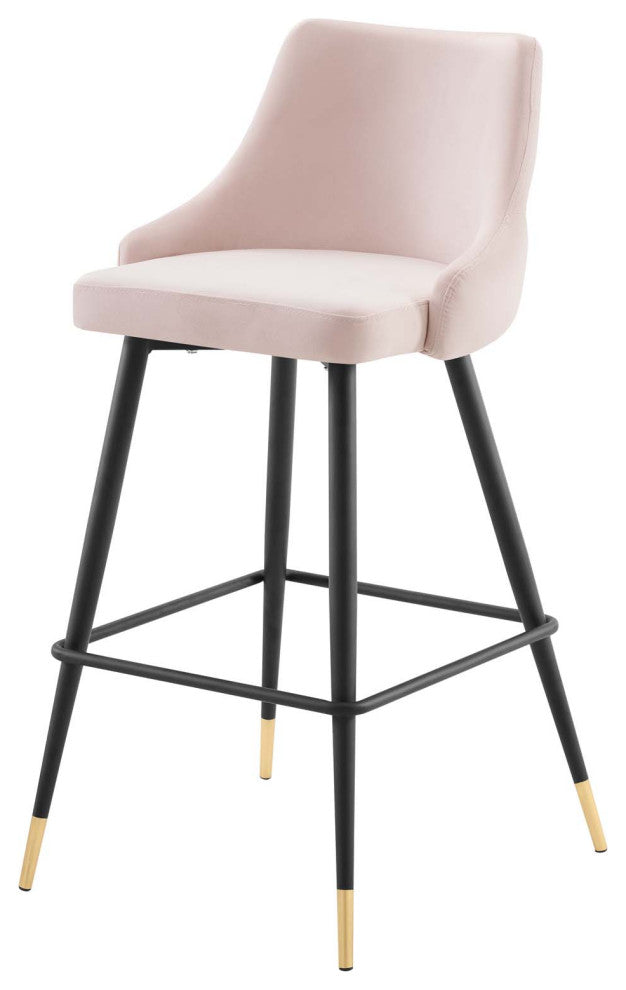 Bar Stool Chair Barstool, Set of 2, Velvet, Pink, Bar Pub Cafe Bistro Restaurant