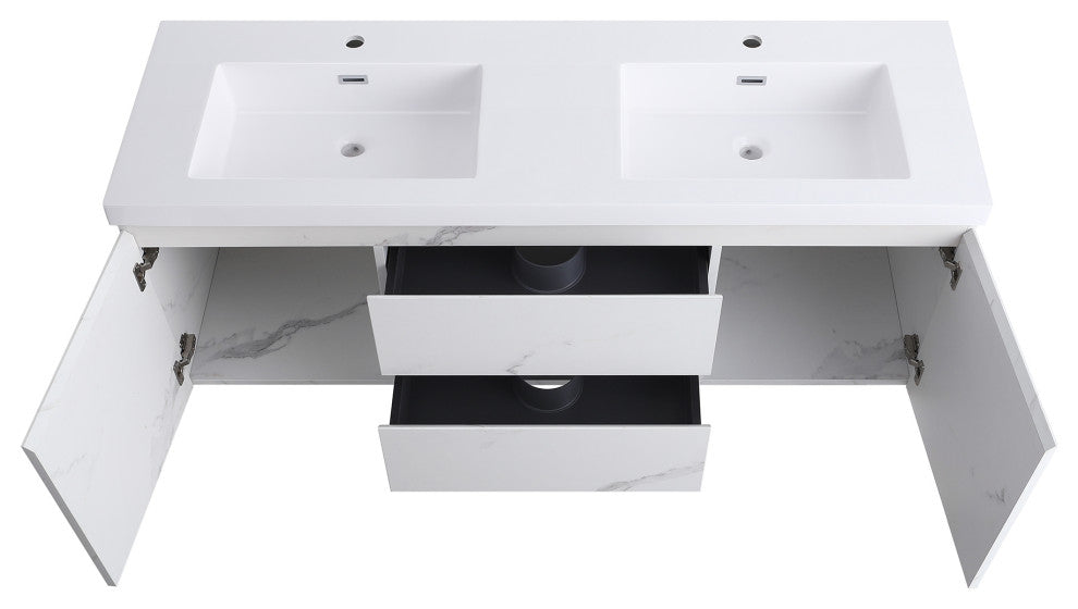 60 inch Wall-Mounted Bathroom Vanity Set with Resin Integrated Sink