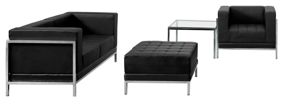 Hercules Imagination Series Black Leather Loveseat, Chair and Ottoman Set