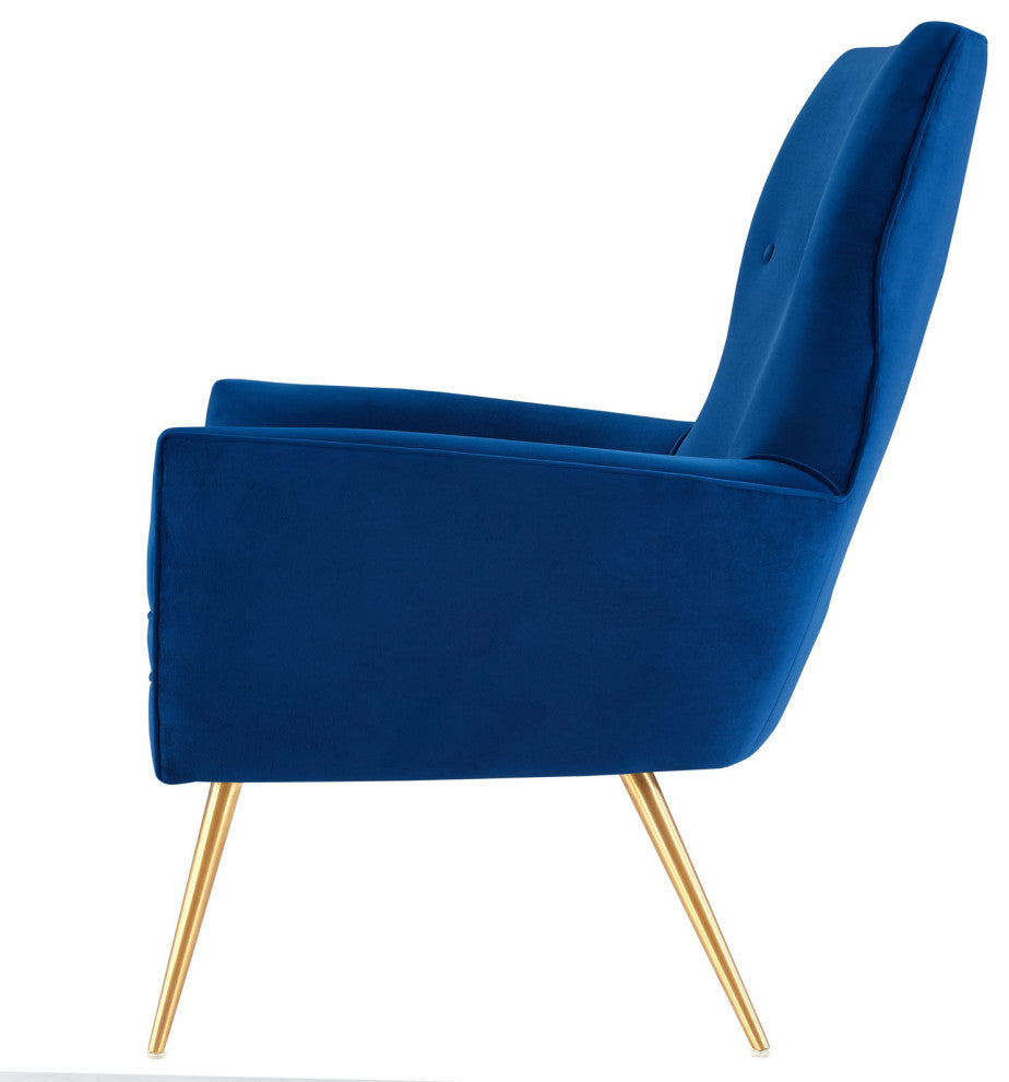 Armchair Accent Tufted Chair, Blue Navy, Velvet, Modern, Mid Century Lounge