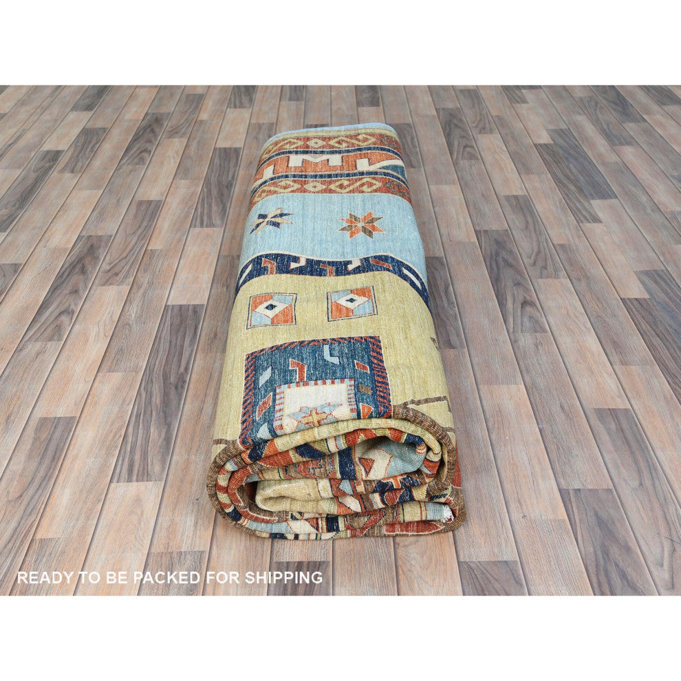 Sky Blue Caucasian Design 200 KPSI Wool Hand Knotted Oriental Rug 9'x11'10"