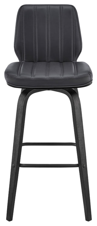 Renee 30" Swivel Grey Faux Leather and Black Wood Bar Stool