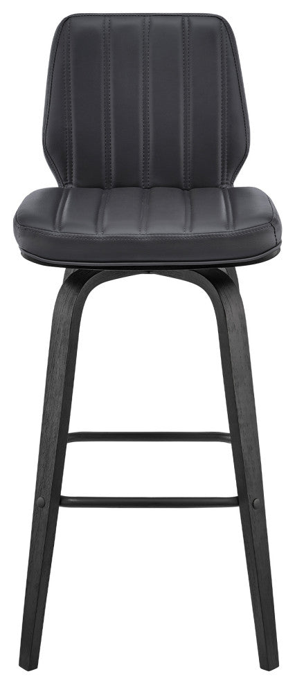 Renee 30" Swivel Grey Faux Leather and Black Wood Bar Stool