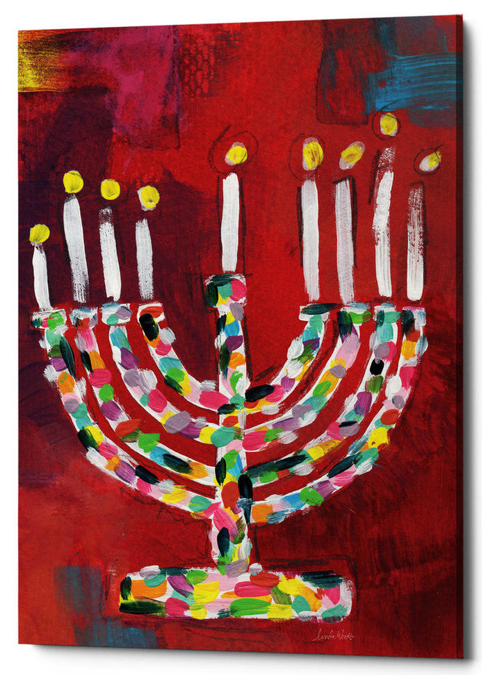 Epic Graffiti "Colorful Menorah" by Linda Woods, Giclee Canvas Wall Art, 26"x40"