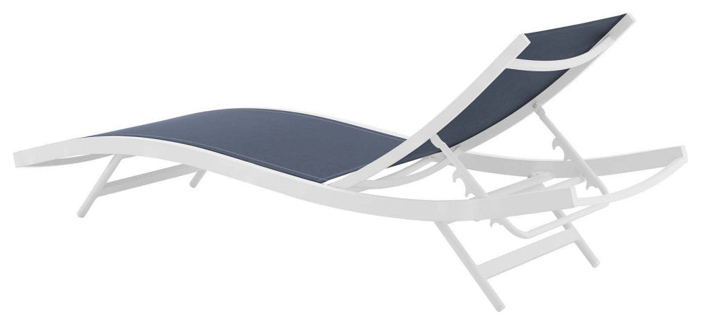 Lounge Chair Chaise, Set of 4, Aluminum, Metal, White Blue Navy, Modern, Outdoor