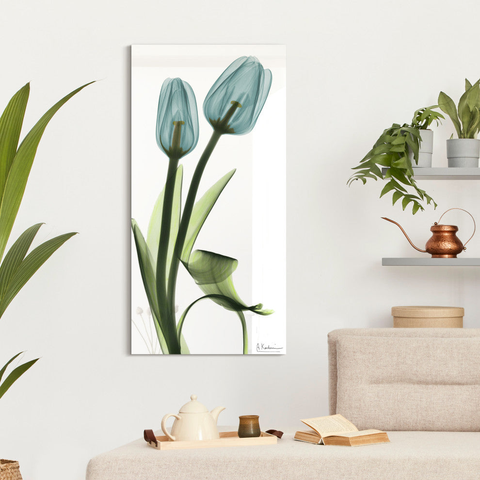 "Blue Tulips" Frameless Free Floating Panel Graphic Wall Art, 24"x48"