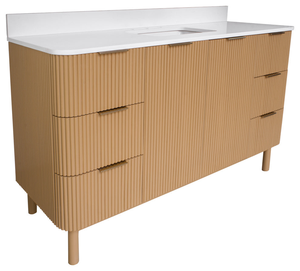 Utopia 60" Bathroom Vanity, Blonde, Top: Engineered White, Single