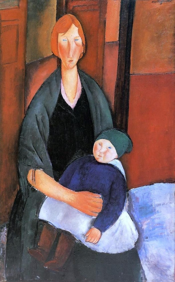 Amedeo Modigliani Seated Woman With Child, Also known as Motherhood Canvas Wrap