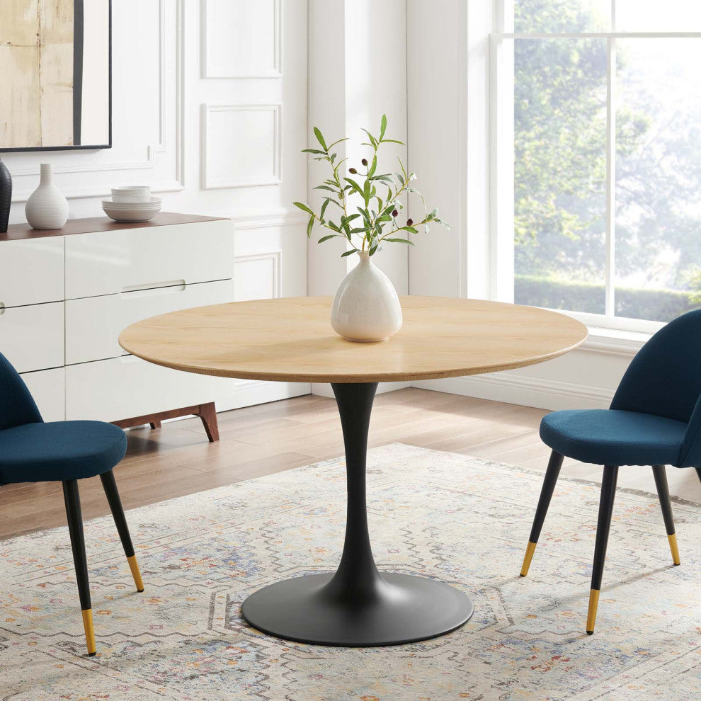 Dining Table, Round, Wood, Black Brown Natural, Modern, Cafe Bistro Restaurant