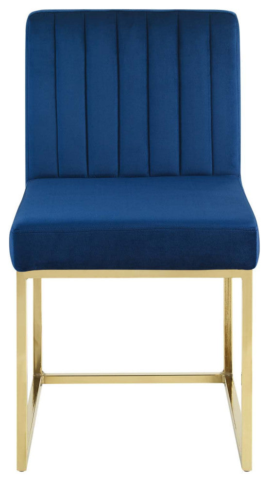 Side Dining Chair, Set of 2, Velvet, Metal, Gold Blue Navy, Modern, Cafe Bistro