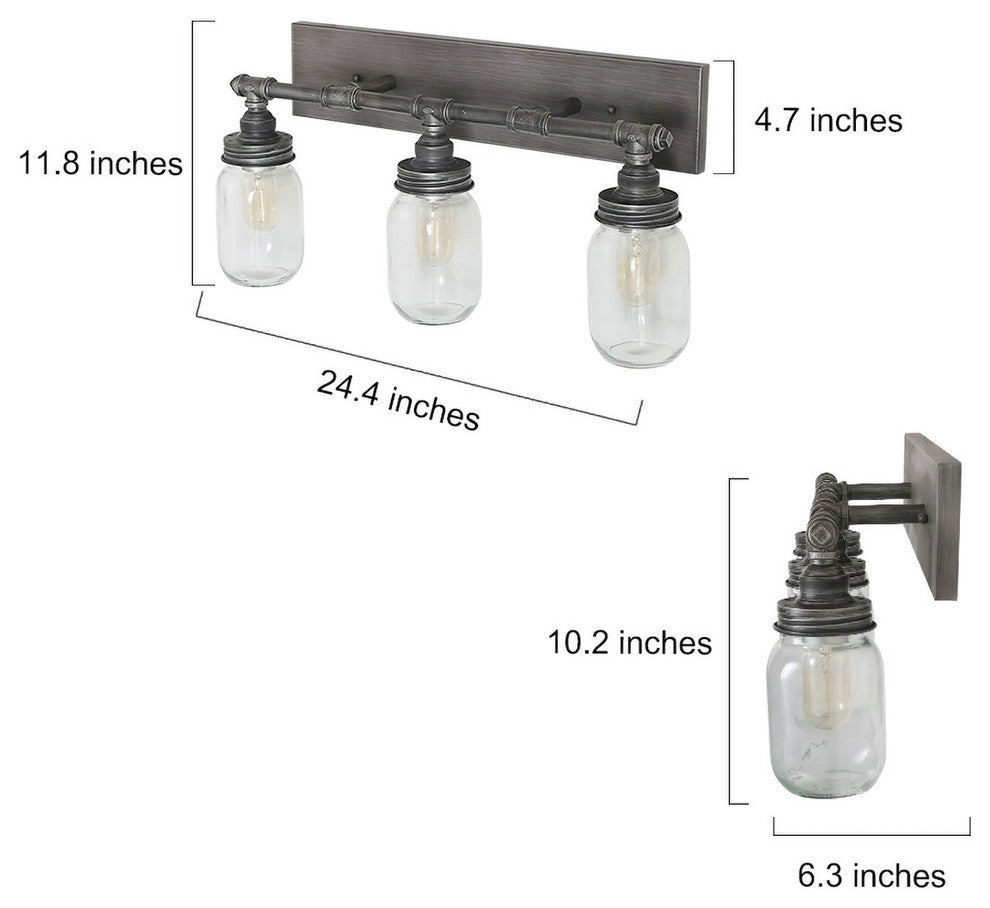 LNC 3-Lieght Farmhouse Vanity Lights Bathroom Clear Glass Mason Jar Light