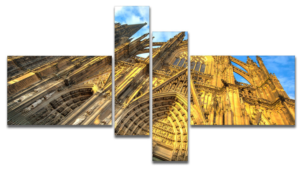 Facade of Dom Church with Blue Sky, Cityscape Art on Canvas, 60"x32", 4 panels