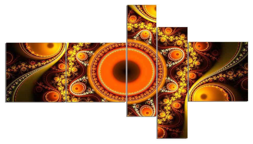 Golden Fractal Pattern with Circles, Abstract Canvas Print, 60"x32", 5 panels