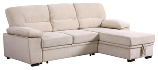 Kipling Beige Woven Fabric Reversible Sleeper Sectional Sofa Chaise