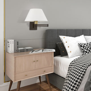 1 Light Bronze With Antique Brass Accent Swing Arm Wall Lamp