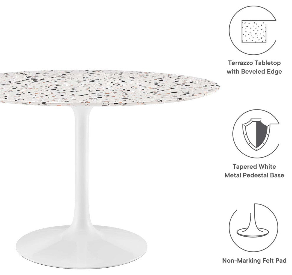 Lippa 47" Round Terrazzo Dining Table, White White